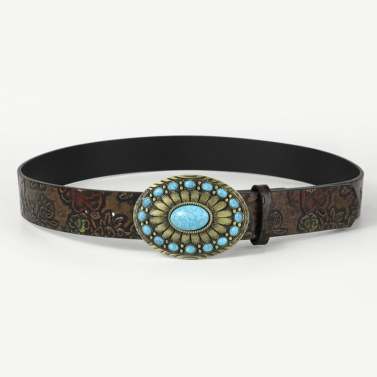Retro Ethnic Style Geometric Pu Leather Inlay Turquoise Unisex Leather Belts display picture 9