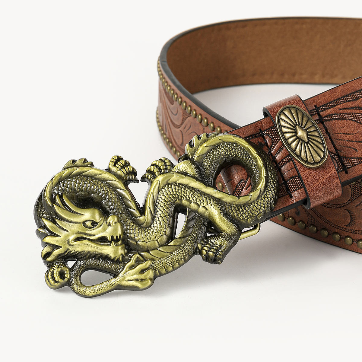 Vintage Style Ethnic Style Geometric Animal Dragon Pu Leather Metal Button Adults Leather Belts display picture 15