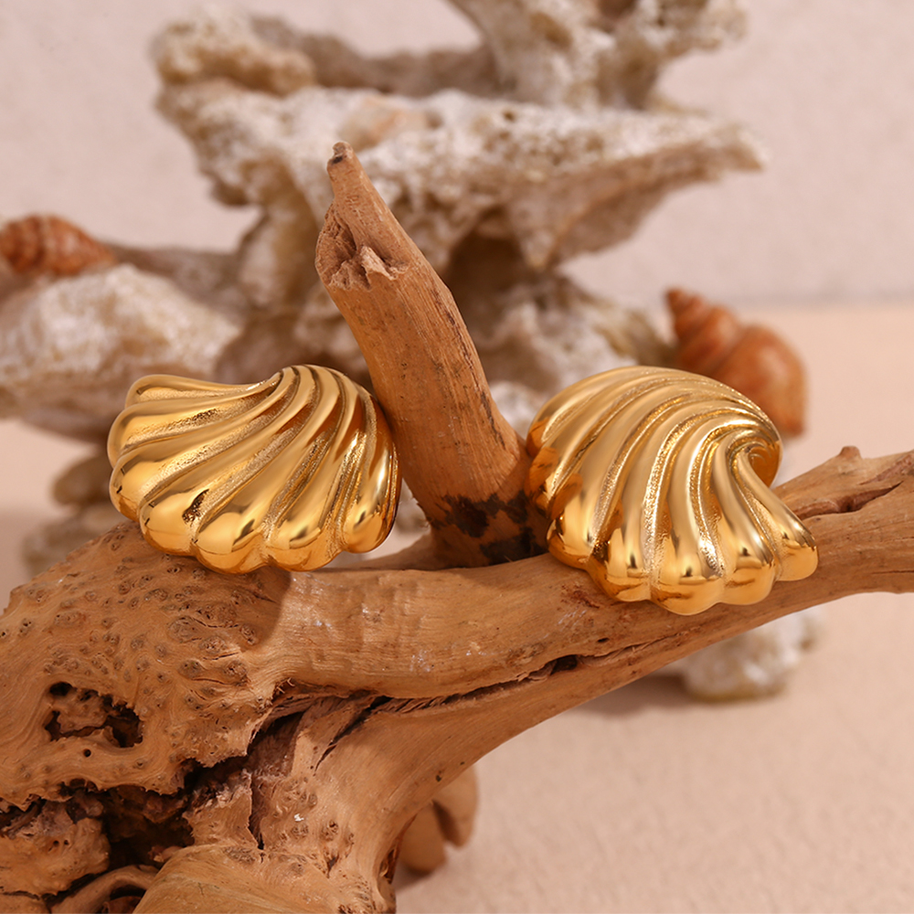 1 Pair Simple Style Shell Plating Stainless Steel 18k Gold Plated Ear Studs display picture 8