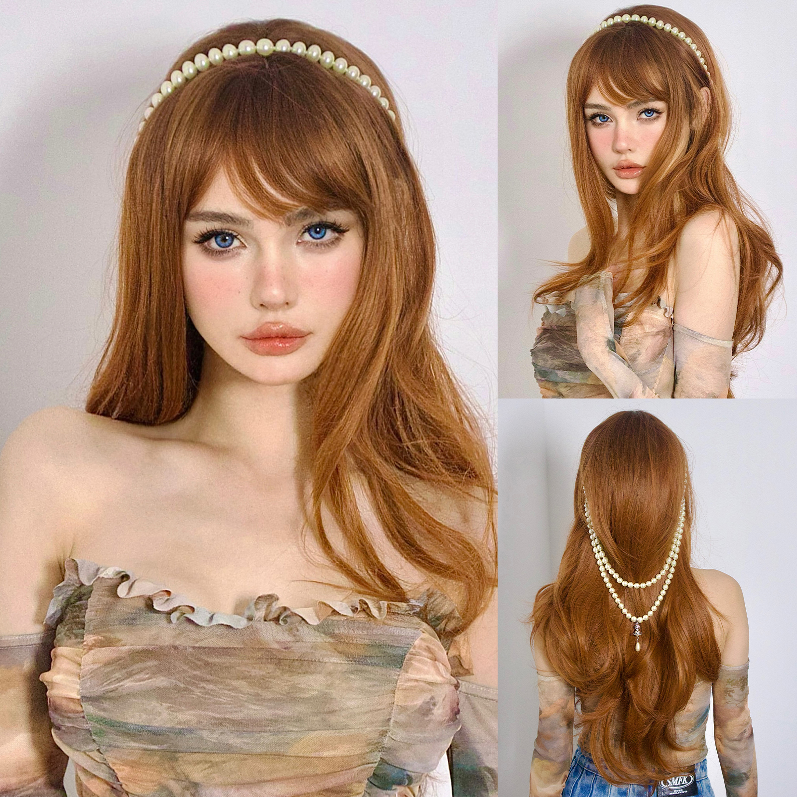 Women's Sexy Formal Sweet Gold Casual Holiday Carnival Chemical Fiber Bangs Long Curly Hair Wig Net display picture 1