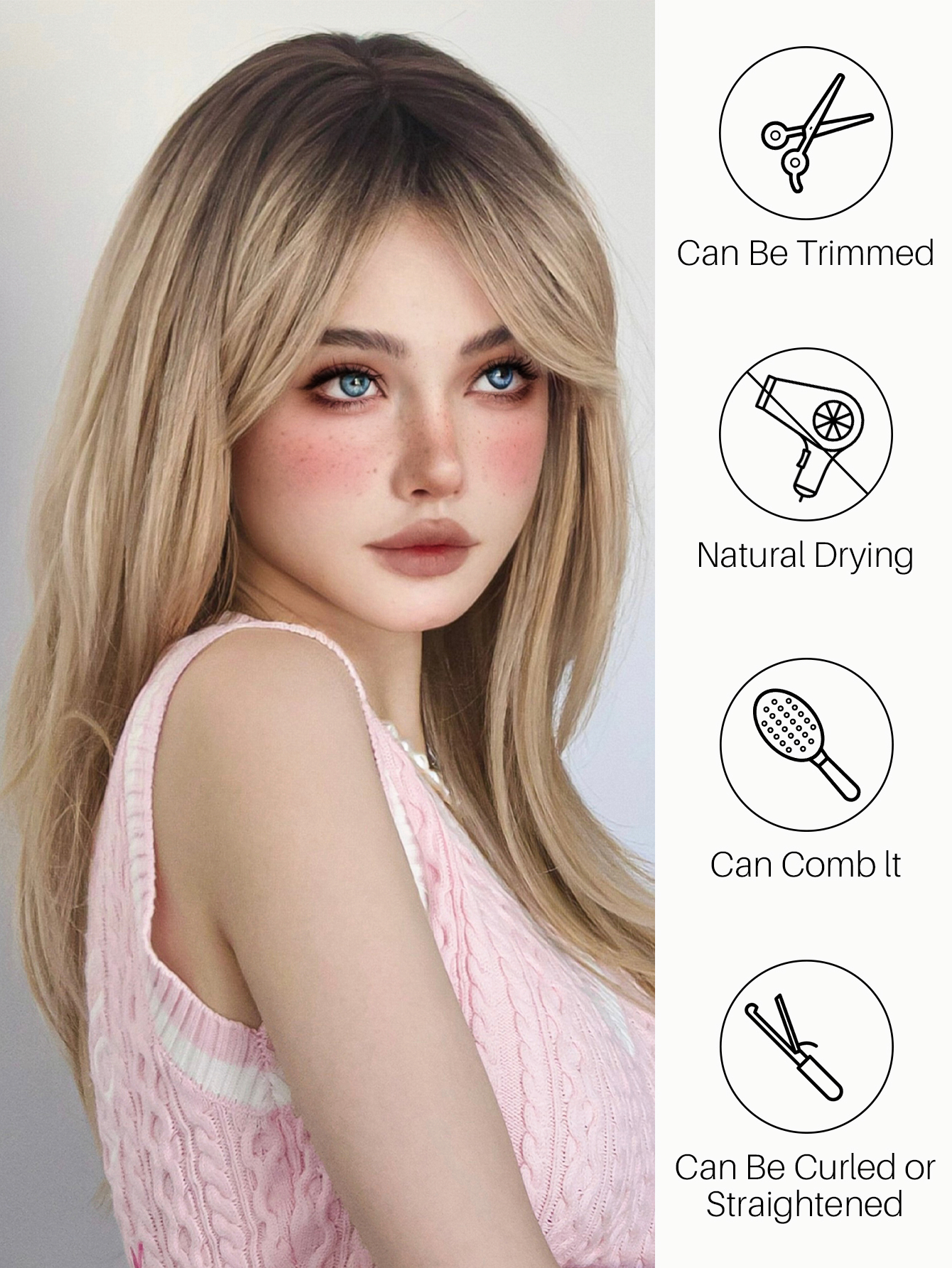 Women's Cute Sexy Camel Casual Holiday Chemical Fiber Side Points Long Straight Hair Wig Net display picture 2