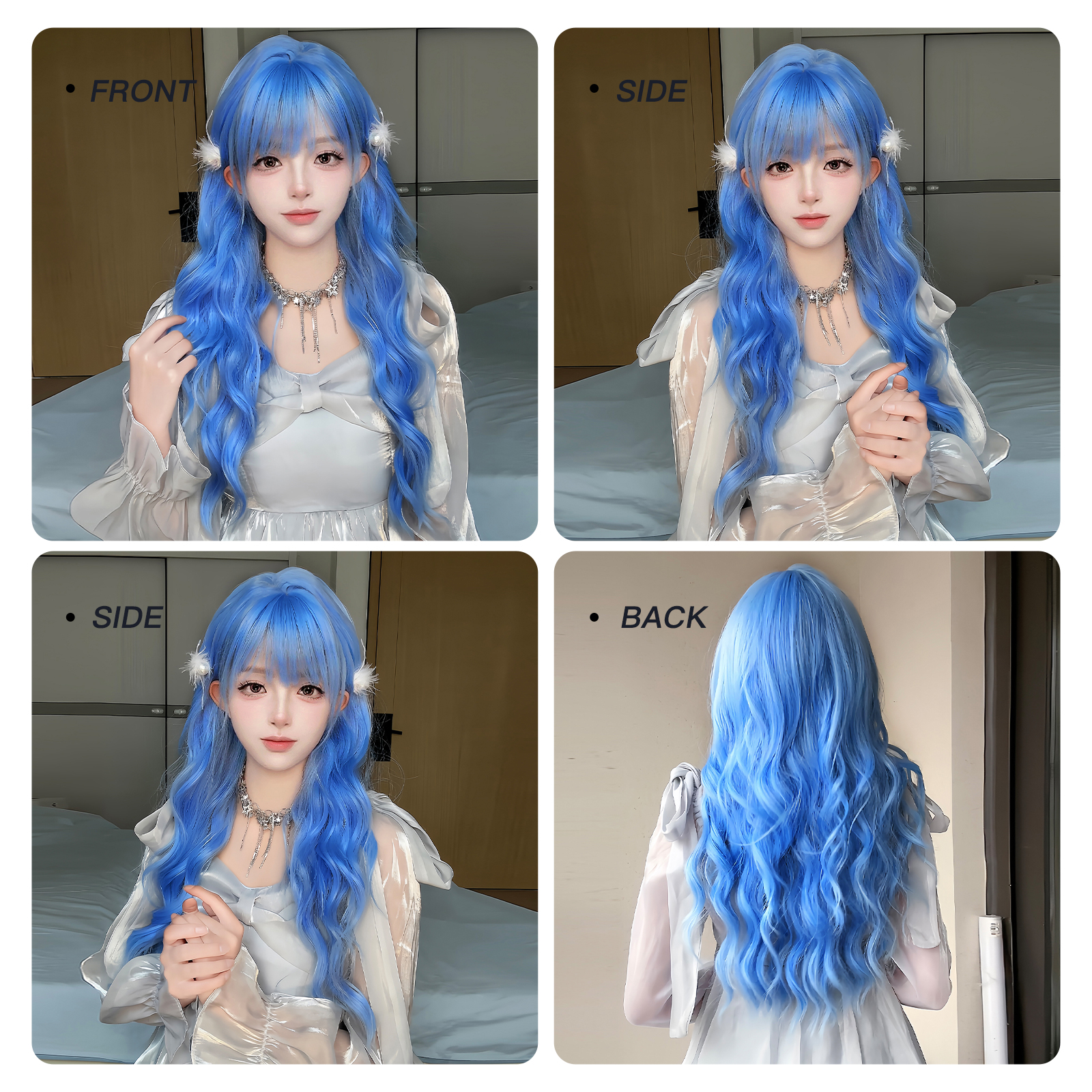 Women's Adults Japanese Style Lolita Sweet Blue Casual Weekend Carnival Chemical Fiber Bangs Long Curly Hair Wig Net display picture 4