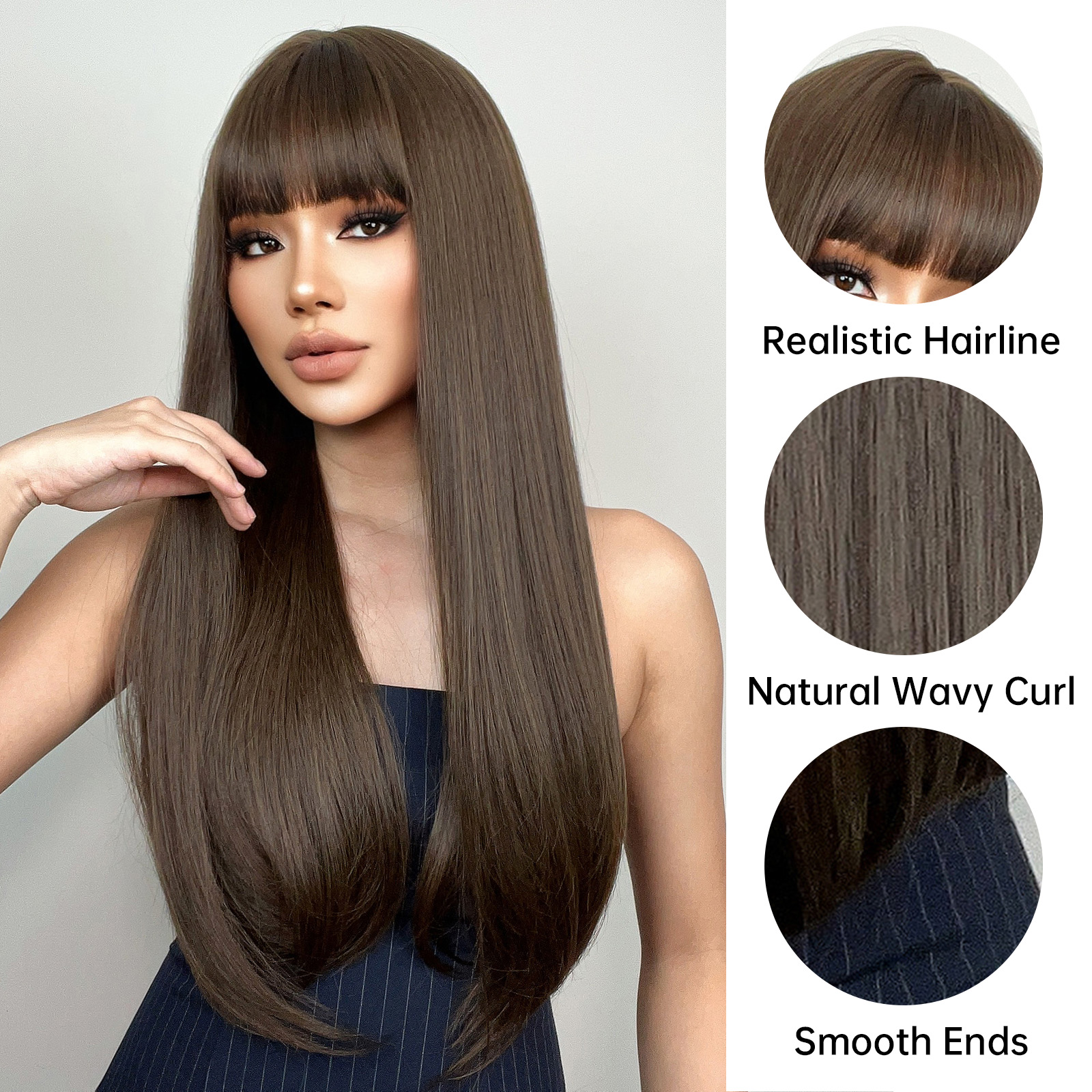 Women's Adults Sexy Sweet Brown Casual Holiday Weekend Chemical Fiber Bangs Long Straight Hair Wig Net display picture 2