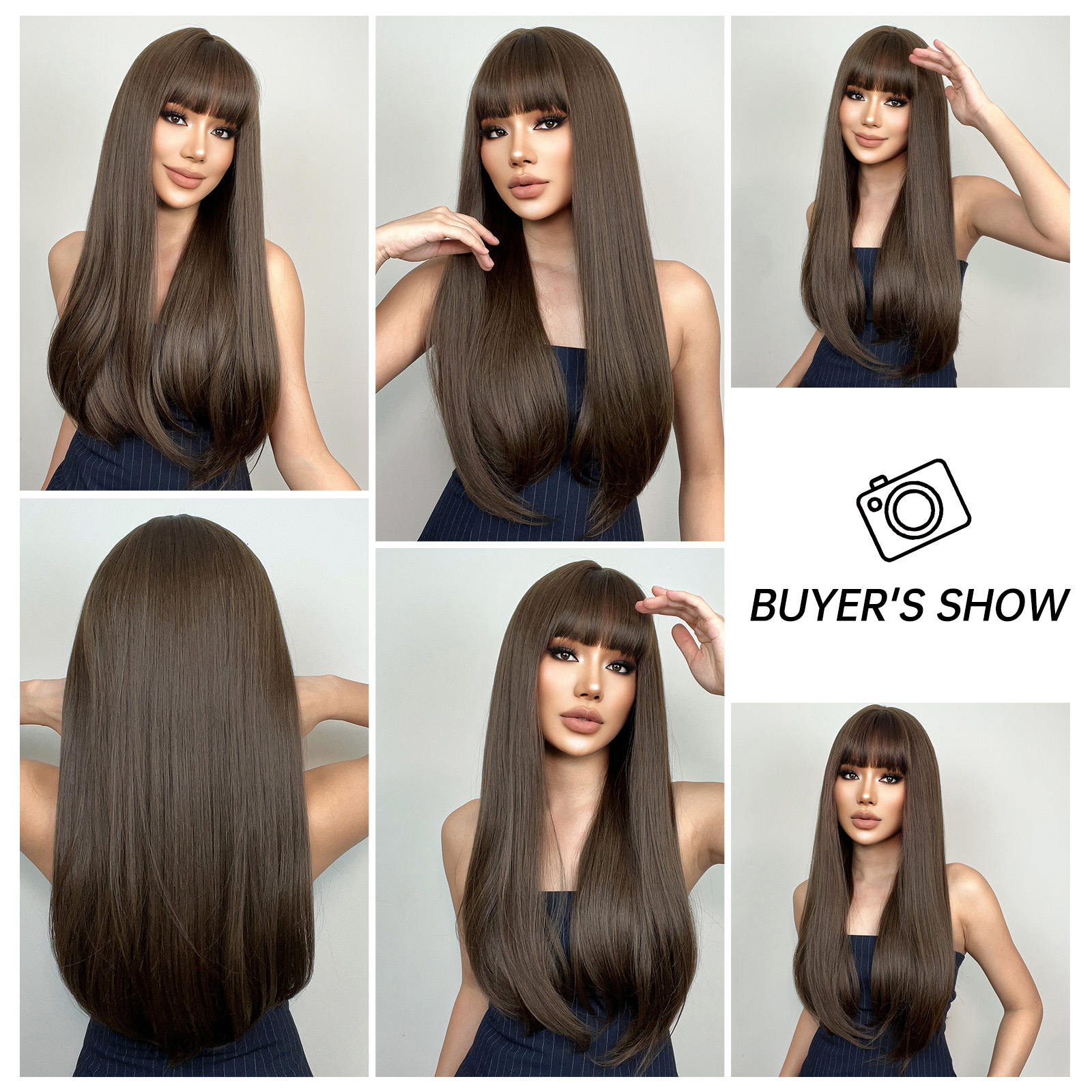 Women's Adults Sexy Sweet Brown Casual Holiday Weekend Chemical Fiber Bangs Long Straight Hair Wig Net display picture 4