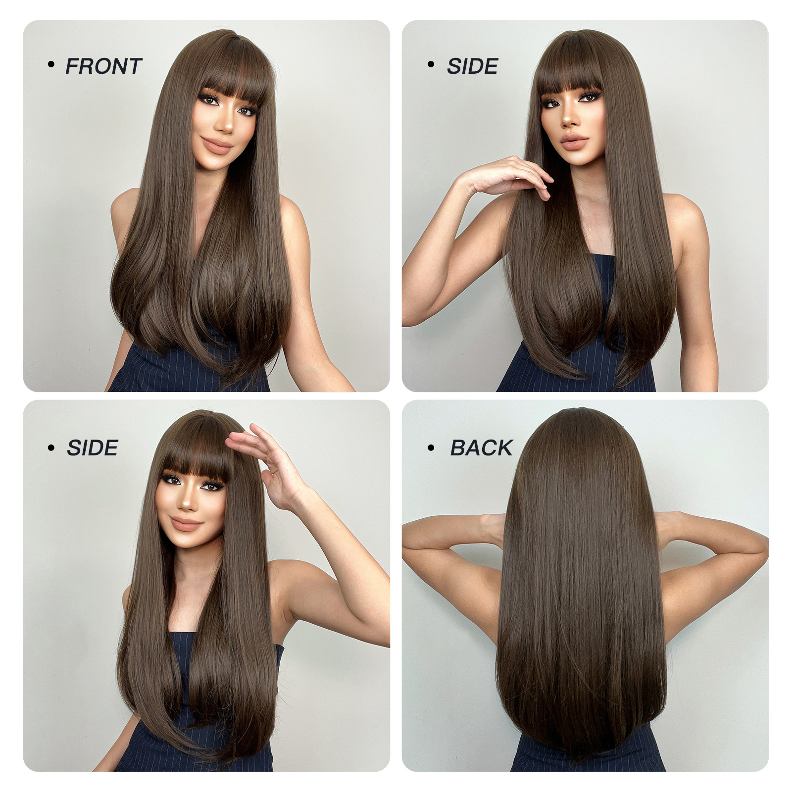 Women's Adults Sexy Sweet Brown Casual Holiday Weekend Chemical Fiber Bangs Long Straight Hair Wig Net display picture 3