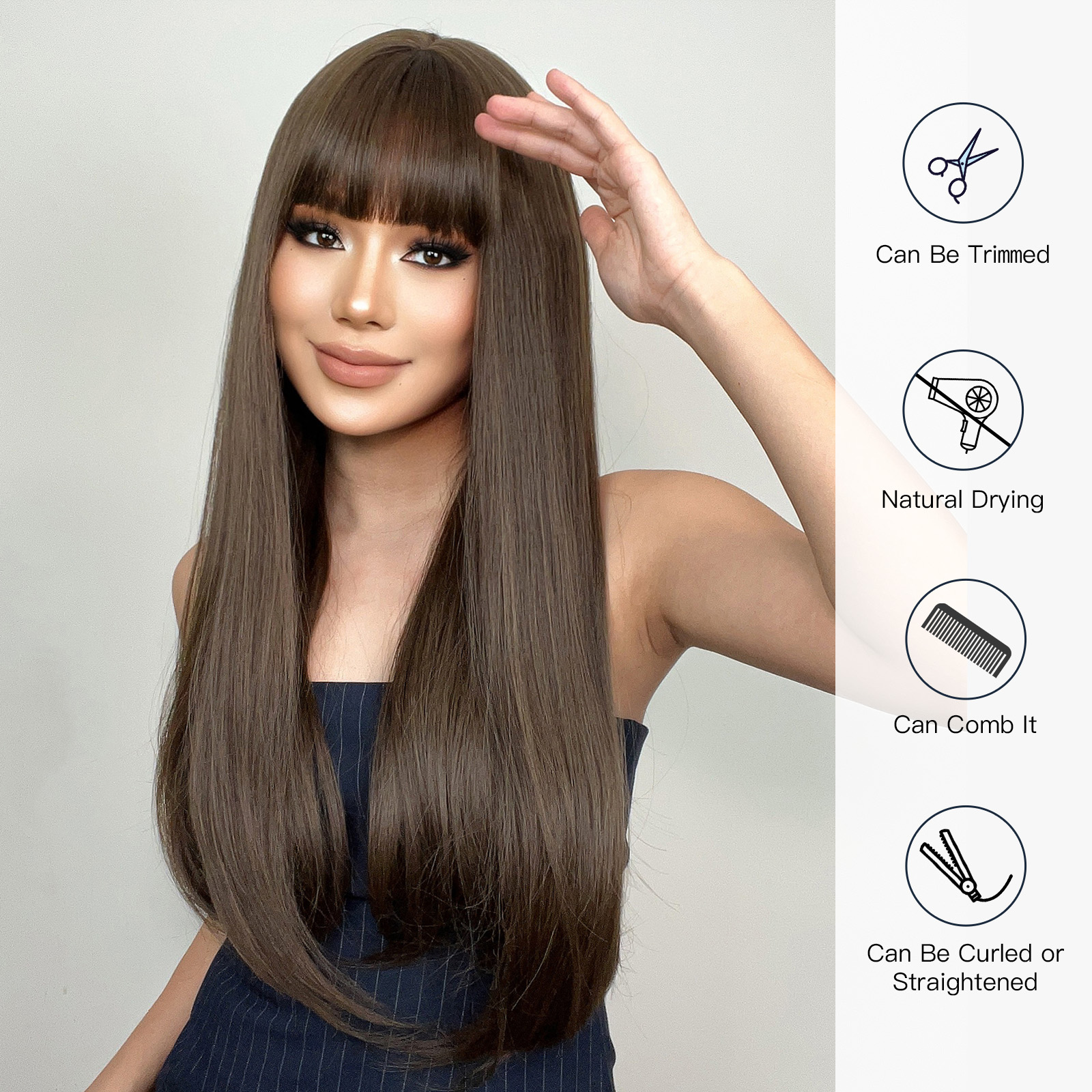 Women's Adults Sexy Sweet Brown Casual Holiday Weekend Chemical Fiber Bangs Long Straight Hair Wig Net display picture 6