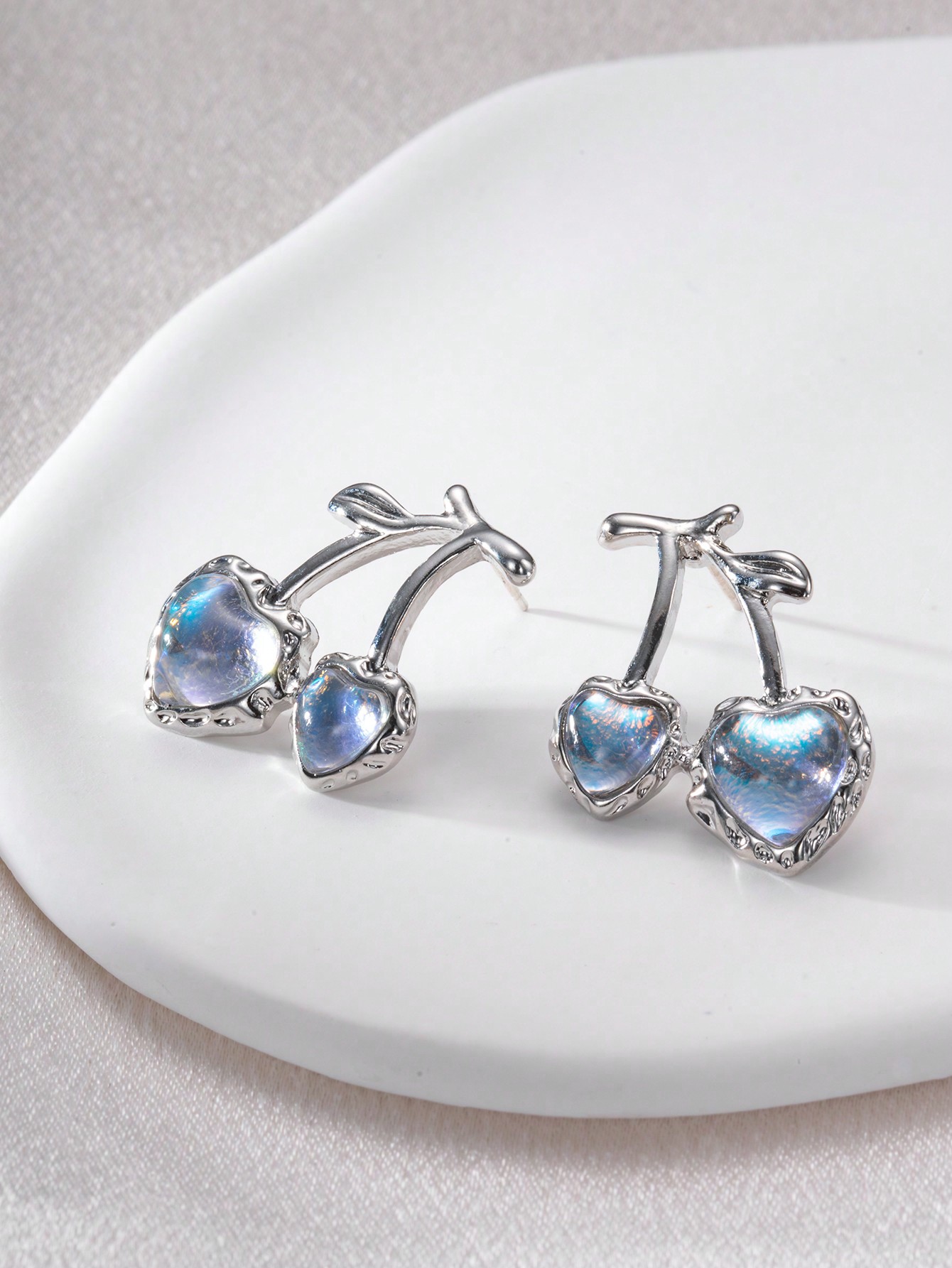 1 Pair Ig Style Cherry Inlay Alloy Glass Silver Plated Ear Studs display picture 2