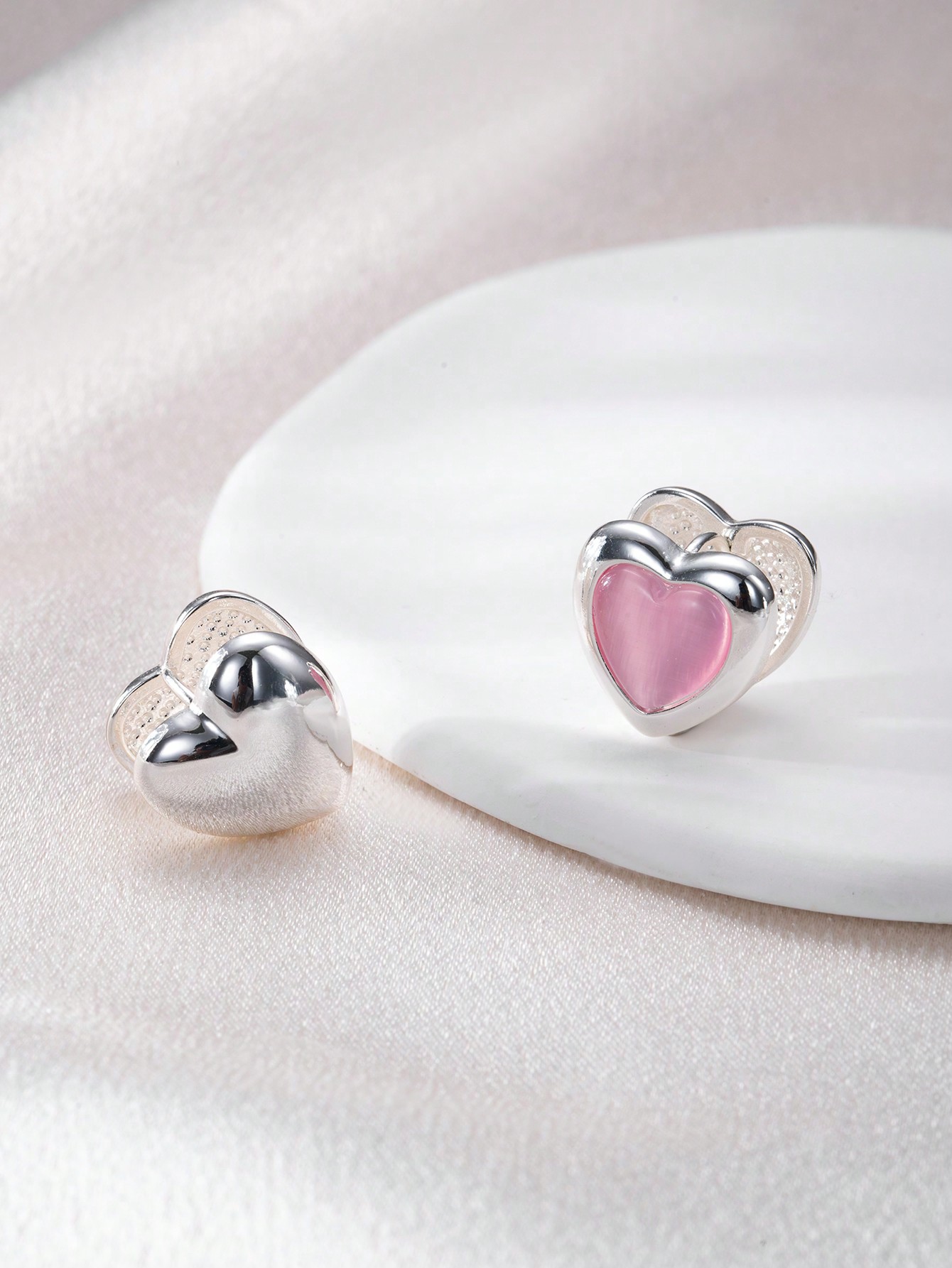 1 Pair Simple Style Heart Shape Inlay Copper Zircon Silver Plated Ear Studs display picture 4