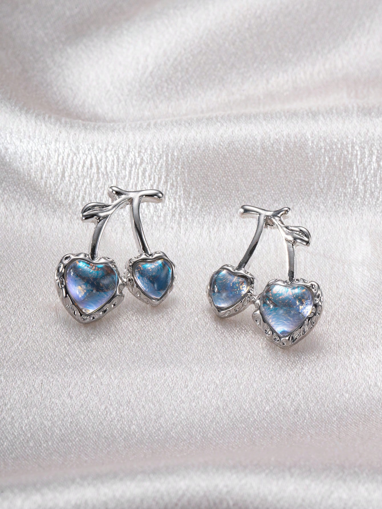 1 Pair Ig Style Cherry Inlay Alloy Glass Silver Plated Ear Studs display picture 4