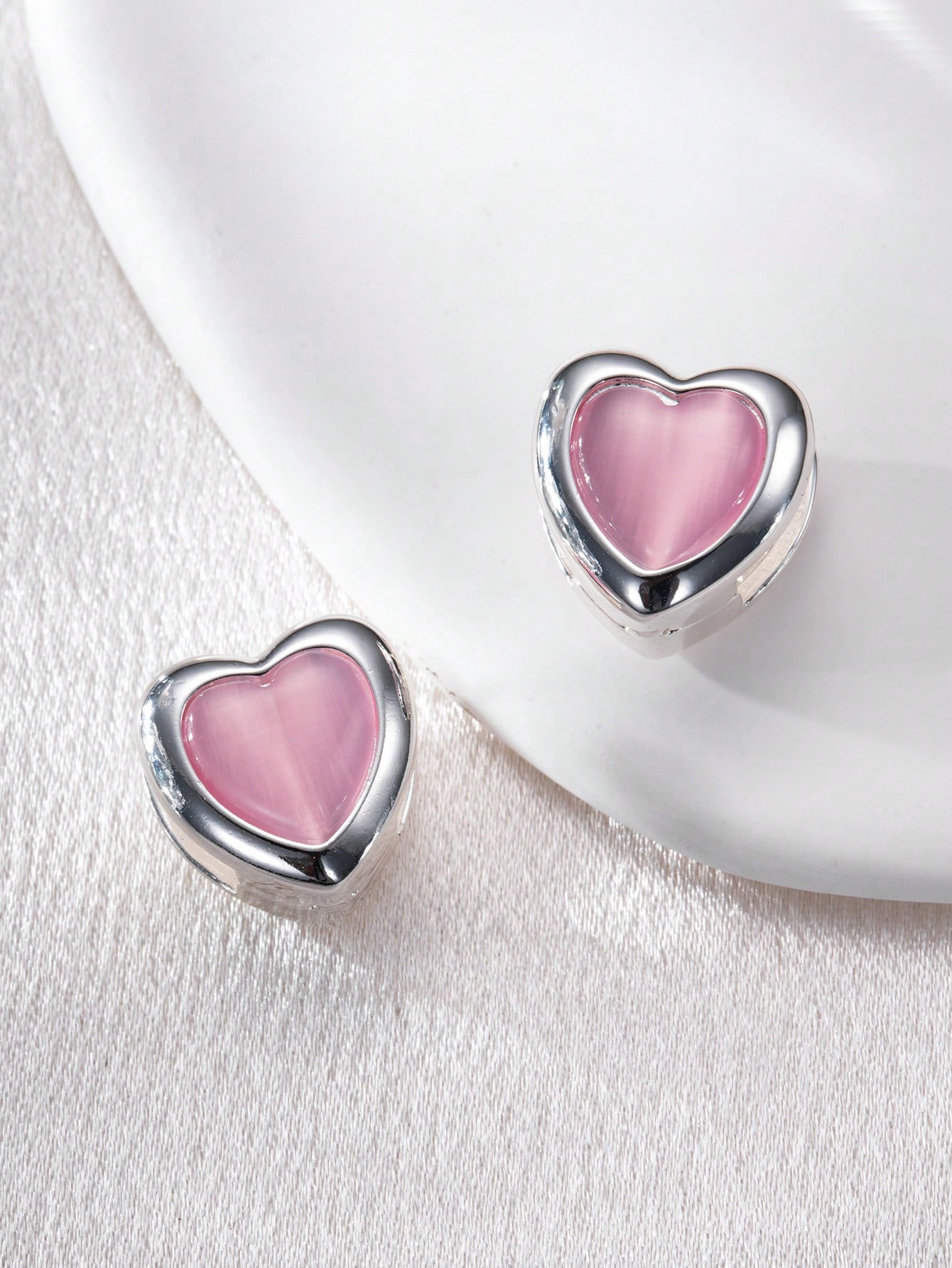 1 Pair Simple Style Heart Shape Inlay Copper Zircon Silver Plated Ear Studs display picture 5