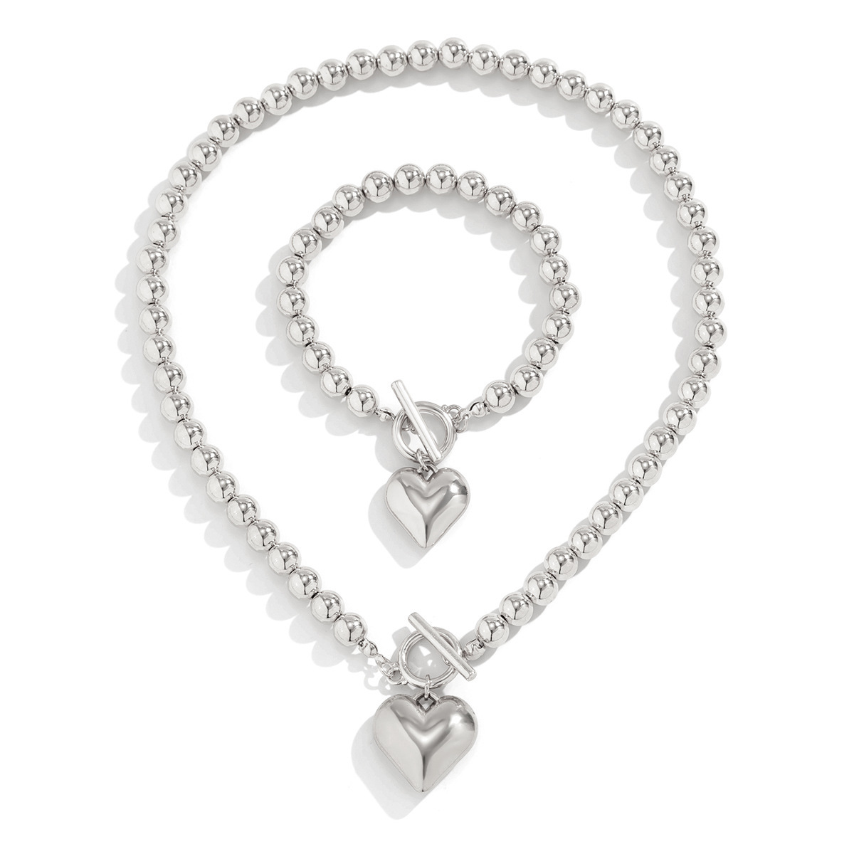 Einfacher Stil Herzform Imitationsperle Kupfer Frau Armbänder Halskette display picture 1