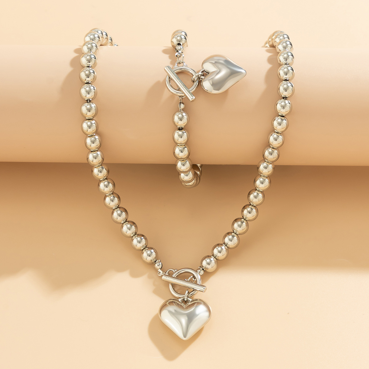 Einfacher Stil Herzform Imitationsperle Kupfer Frau Armbänder Halskette display picture 3