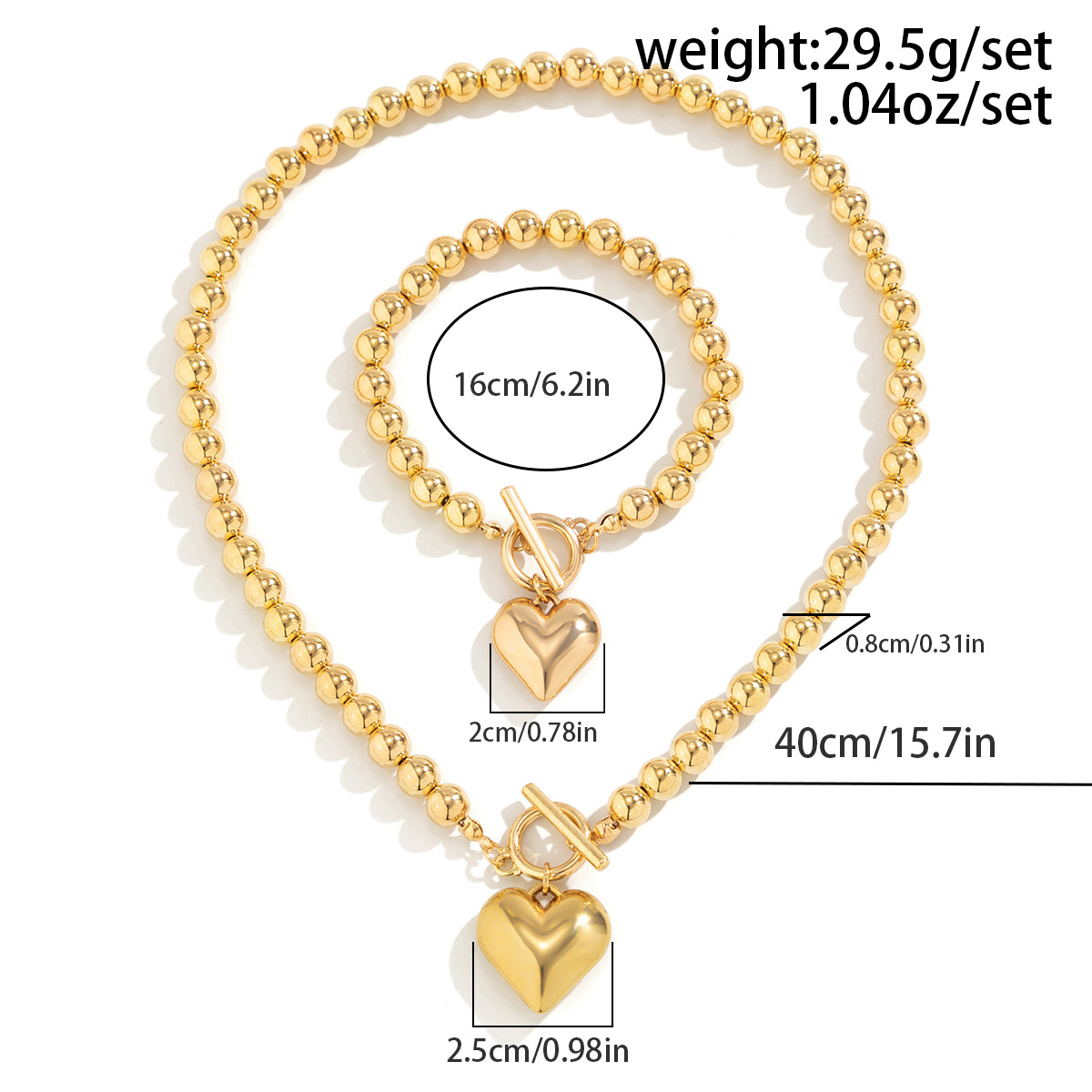 Einfacher Stil Herzform Imitationsperle Kupfer Frau Armbänder Halskette display picture 4