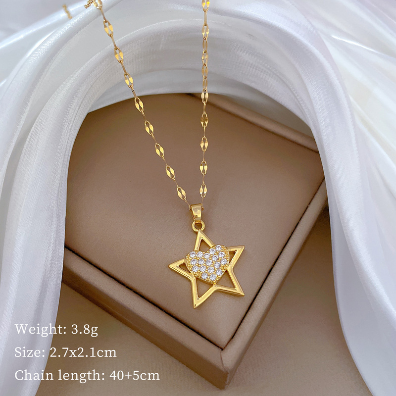 Wholesale Modern Style Simple Style Classic Style Pentagram Heart Shape Titanium Steel Copper Inlay Artificial Gemstones Pendant Necklace display picture 2