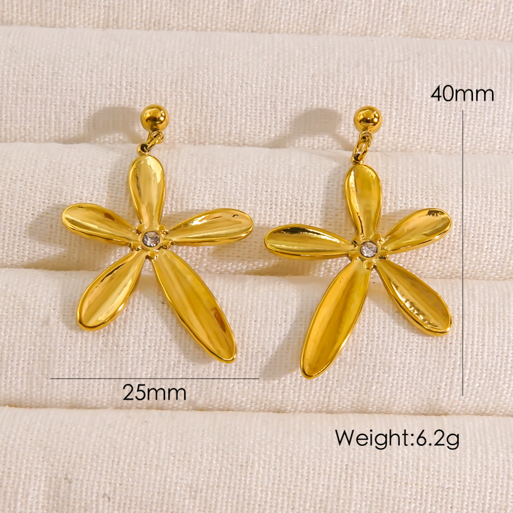 1 Pair Vacation Sweet Flower Plating 304 Stainless Steel Pearl 14K Gold Plated Drop Earrings display picture 1