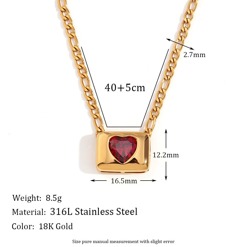 Vintage Style Simple Style Classic Style Square Heart Shape Stainless Steel Plating Inlay Zircon 18k Gold Plated Pendant Necklace display picture 2
