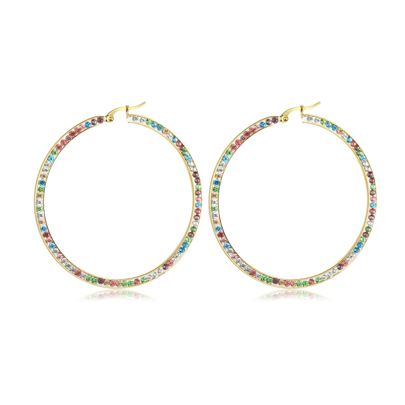1 Pair Simple Style Classic Style Colorful Plating Inlay Stainless Steel Artificial Diamond Hoop Earrings display picture 7