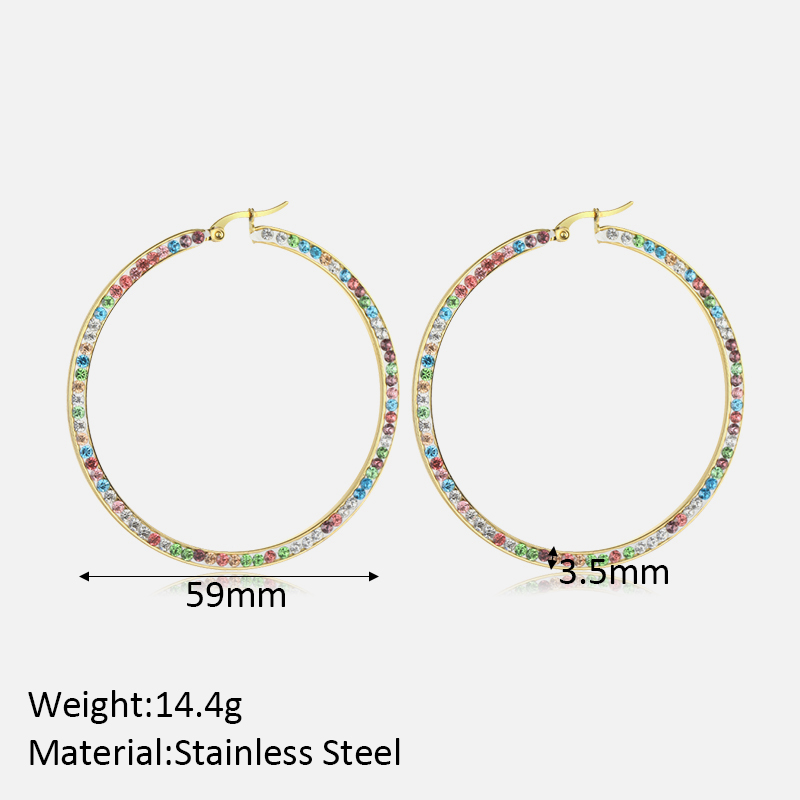 1 Pair Simple Style Classic Style Colorful Plating Inlay Stainless Steel Artificial Diamond Hoop Earrings display picture 8