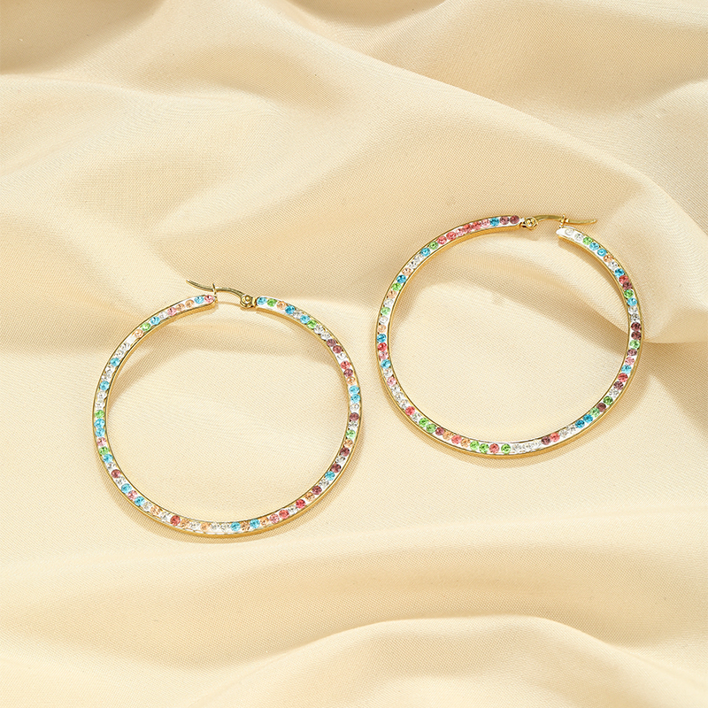 1 Pair Simple Style Classic Style Colorful Plating Inlay Stainless Steel Artificial Diamond Hoop Earrings display picture 12
