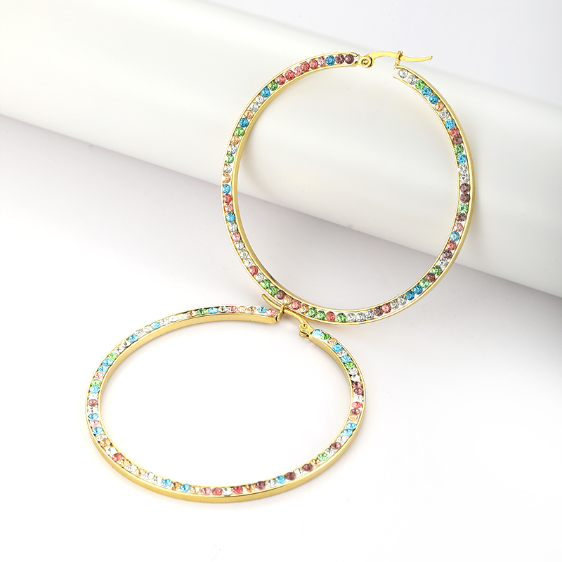 1 Pair Simple Style Classic Style Colorful Plating Inlay Stainless Steel Artificial Diamond Hoop Earrings display picture 2