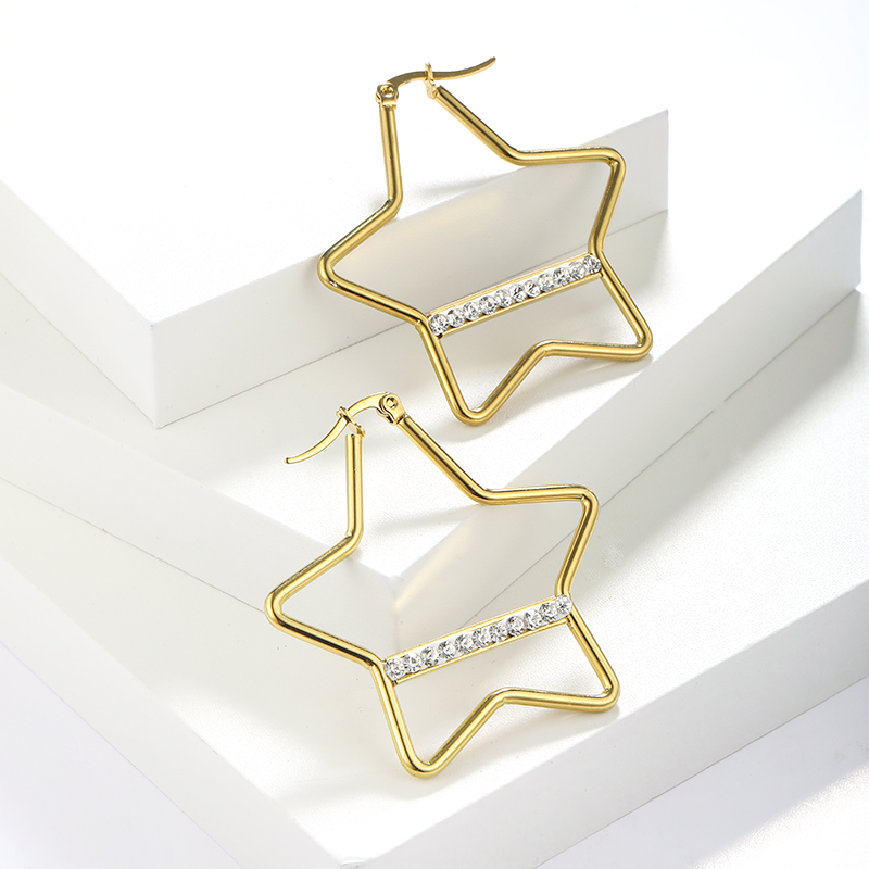 1 Pair Vintage Style Geometric Star Plating 304 Stainless Steel 18K Gold Plated Ear Studs display picture 4