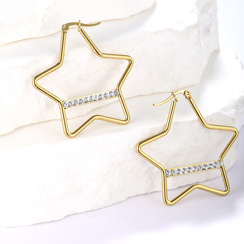 1 Pair Vintage Style Geometric Star Plating 304 Stainless Steel 18K Gold Plated Ear Studs display picture 5