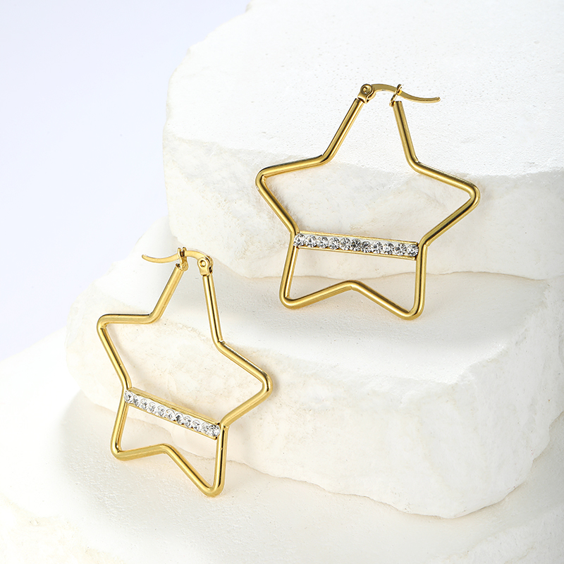1 Pair Vintage Style Geometric Star Plating 304 Stainless Steel 18K Gold Plated Ear Studs display picture 10