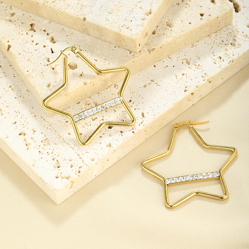 1 Pair Vintage Style Geometric Star Plating 304 Stainless Steel 18K Gold Plated Ear Studs display picture 11