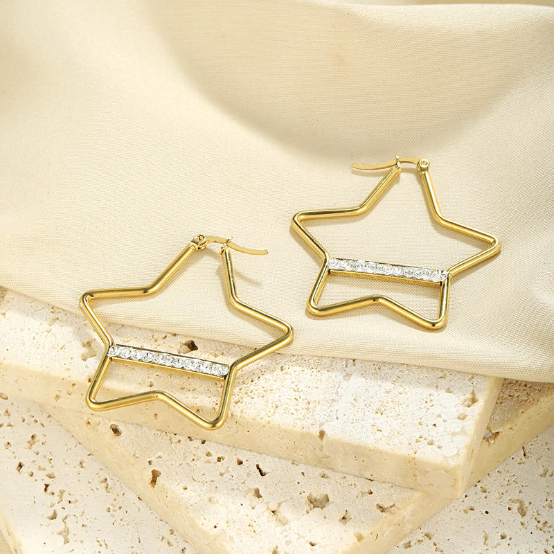 1 Pair Vintage Style Geometric Star Plating 304 Stainless Steel 18K Gold Plated Ear Studs display picture 9