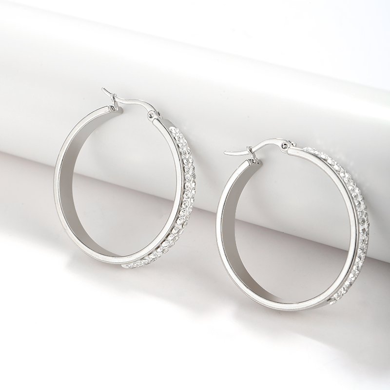 1 Pair Simple Style Geometric Polishing Plating Inlay 304 Stainless Steel Zircon Hoop Earrings display picture 8
