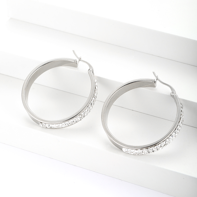 1 Pair Simple Style Geometric Polishing Plating Inlay 304 Stainless Steel Zircon Hoop Earrings display picture 4