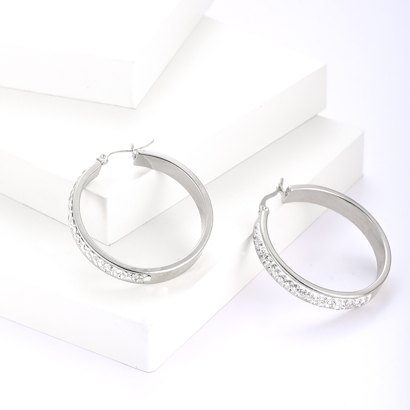 1 Pair Simple Style Geometric Polishing Plating Inlay 304 Stainless Steel Zircon Hoop Earrings display picture 5