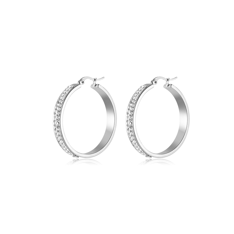 1 Pair Simple Style Geometric Polishing Plating Inlay 304 Stainless Steel Zircon Hoop Earrings display picture 13