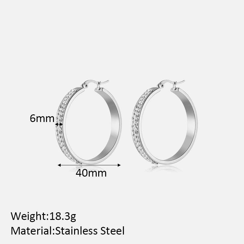 1 Paar Einfacher Stil Geometrisch Polieren Überzug Inlay Edelstahl 304 Zirkon Reif Ohrringe display picture 1