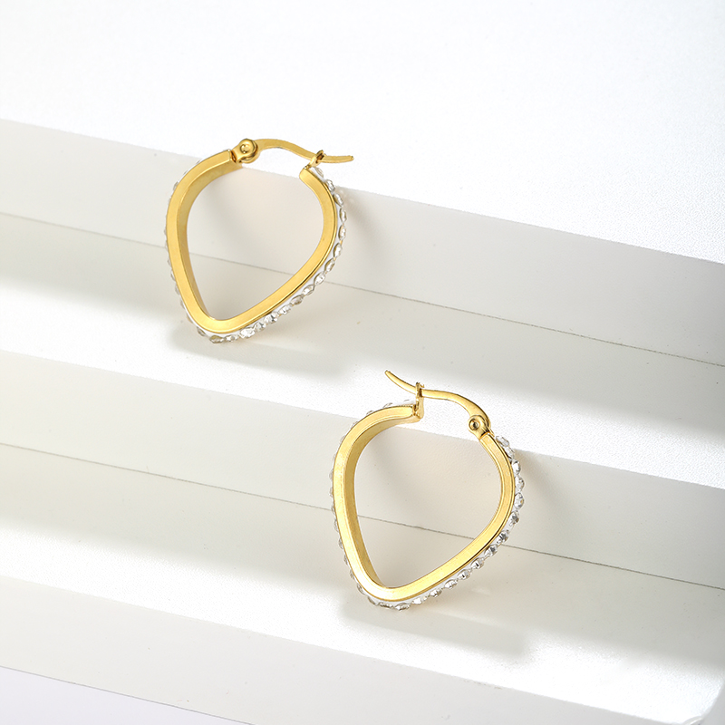 1 Pair Simple Style Classic Style Solid Color Plating Inlay Stainless Steel Artificial Diamond Hoop Earrings display picture 3