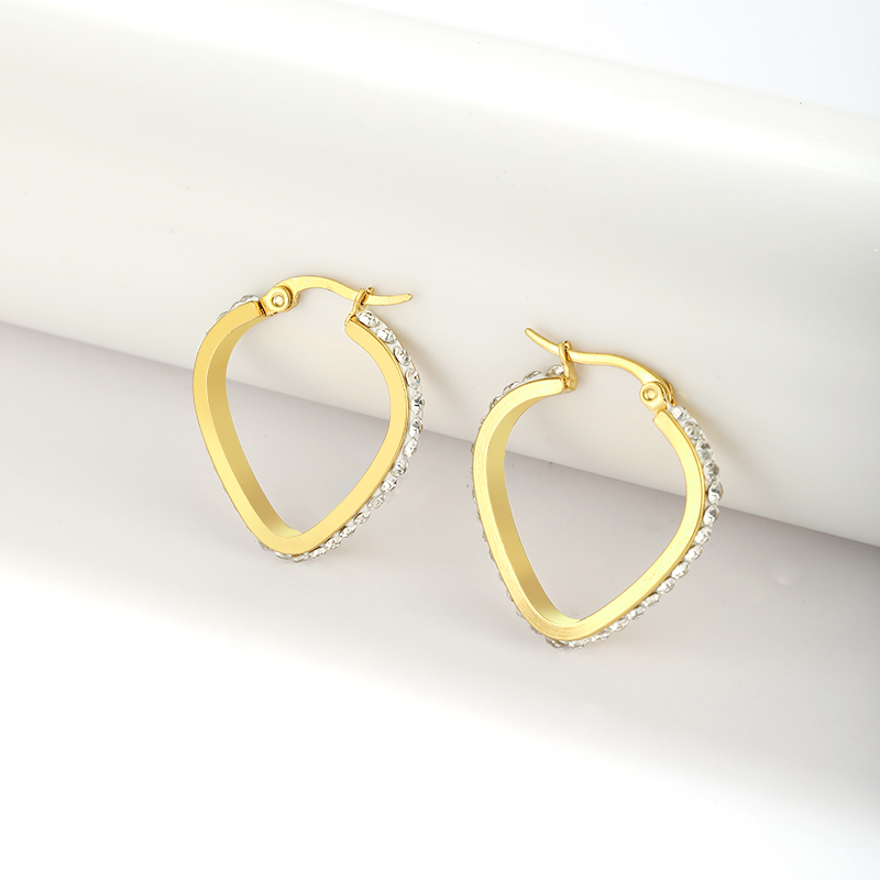 1 Pair Simple Style Classic Style Solid Color Plating Inlay Stainless Steel Artificial Diamond Hoop Earrings display picture 10
