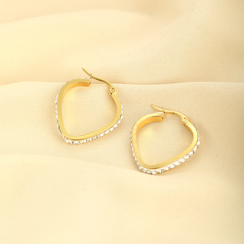 1 Pair Simple Style Classic Style Solid Color Plating Inlay Stainless Steel Artificial Diamond Hoop Earrings display picture 11