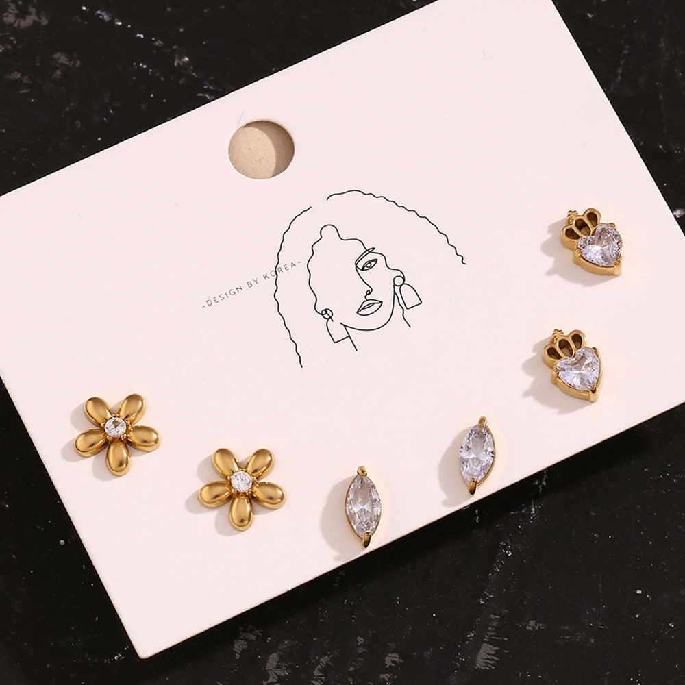1 Pair Basic Simple Style Classic Style Flower Plating Inlay Stainless Steel Rhinestones 18k Gold Plated Ear Studs display picture 3