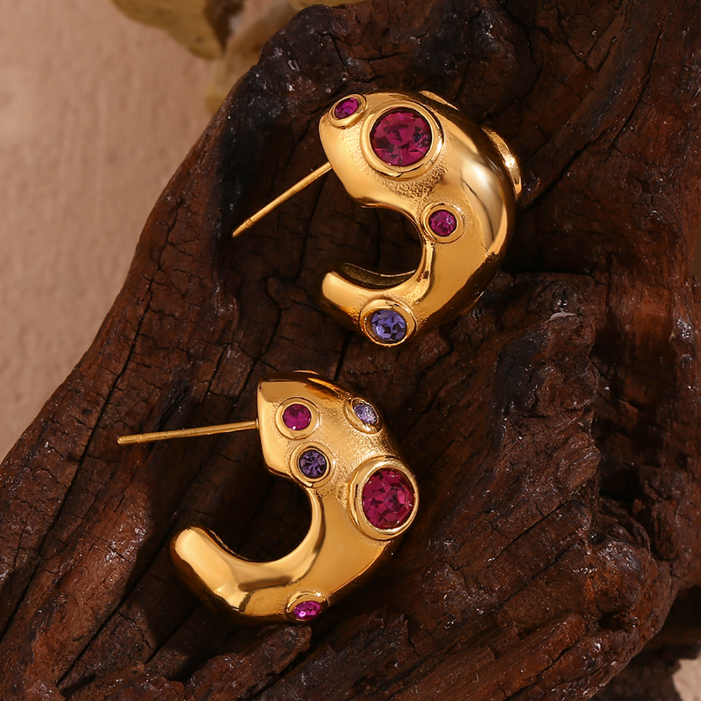 1 Pair Vintage Style Simple Style Classic Style Water Droplets Plating Inlay Stainless Steel Zircon 18k Gold Plated Ear Studs display picture 5