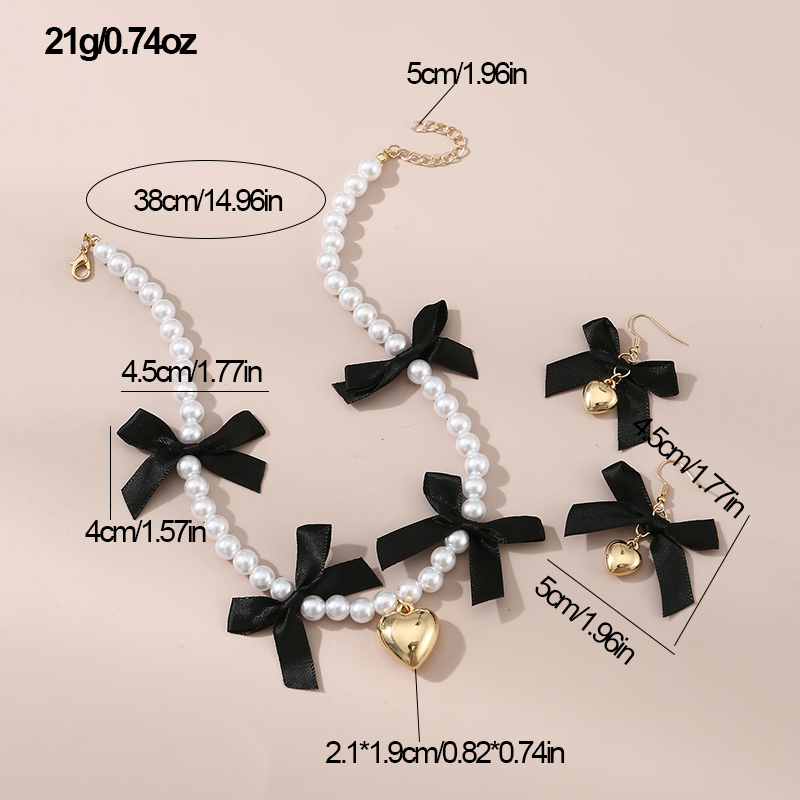 Princesa Dulce Nudo De Lazo Perla Artificial Con Cuentas Muchachas Aretes Collar display picture 6