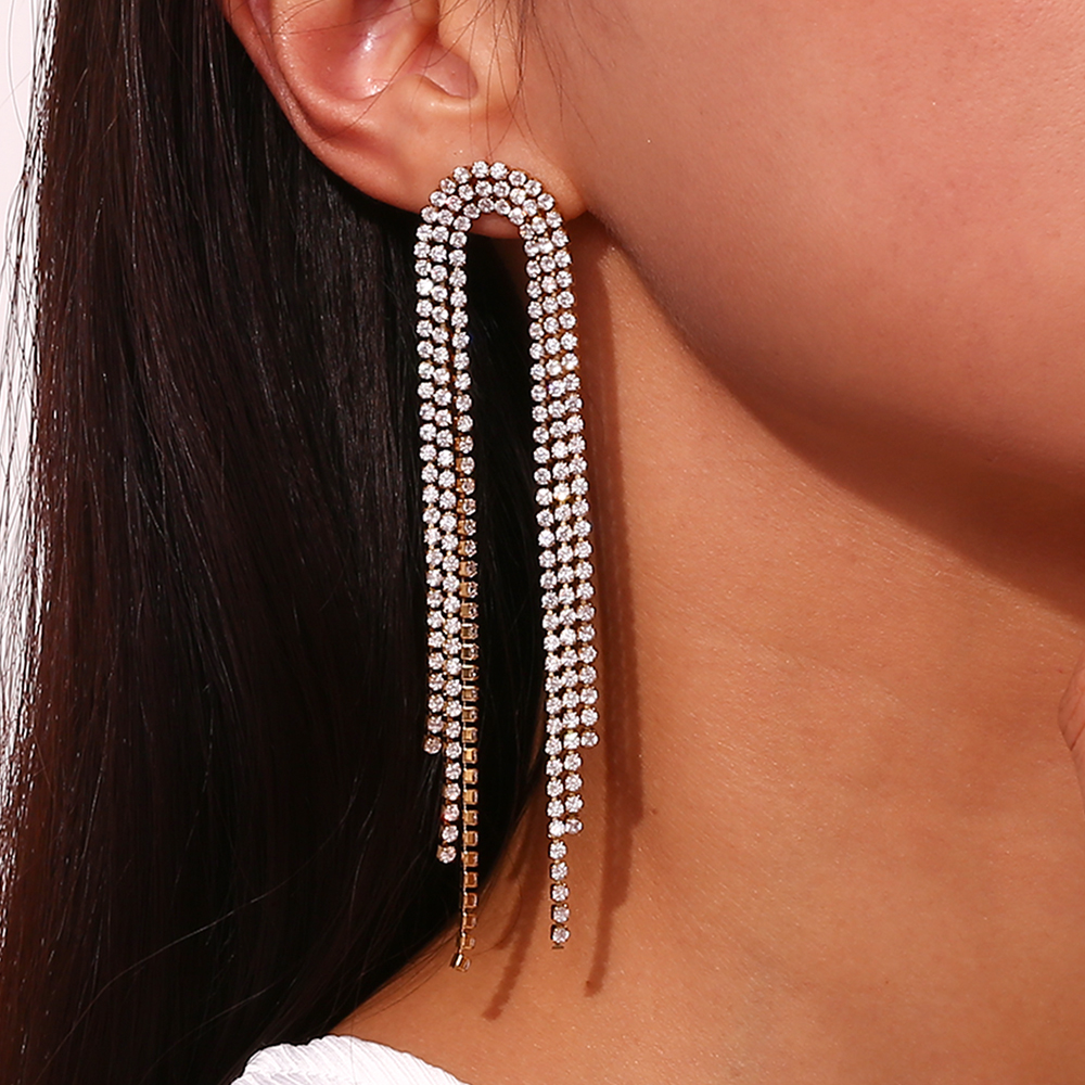 1 Pair Classic Style Tassel Plating Inlay Stainless Steel Zircon 18k Gold Plated Dangling Earrings display picture 6