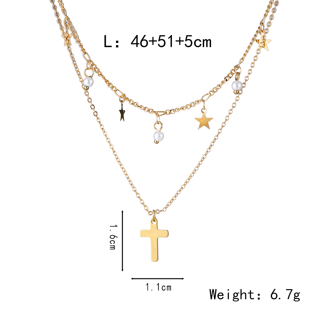 Elegant Vacation Cross Stainless Steel Copper Layered 14k Gold Plated Double Layer Necklaces display picture 2