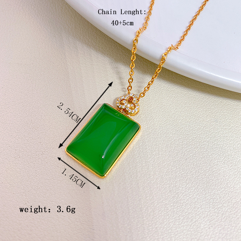 Chinoiserie Elegant Geometric Sterling Silver Plating Inlay Natural Chalcedony Pendant Necklace display picture 10