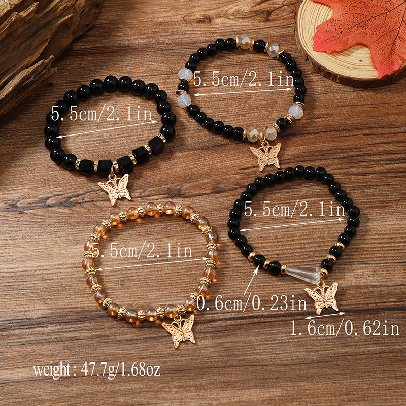 Casual Retro Butterfly Arylic Alloy Rope Gem Pearl Beads Unisex Drawstring Bracelets display picture 15
