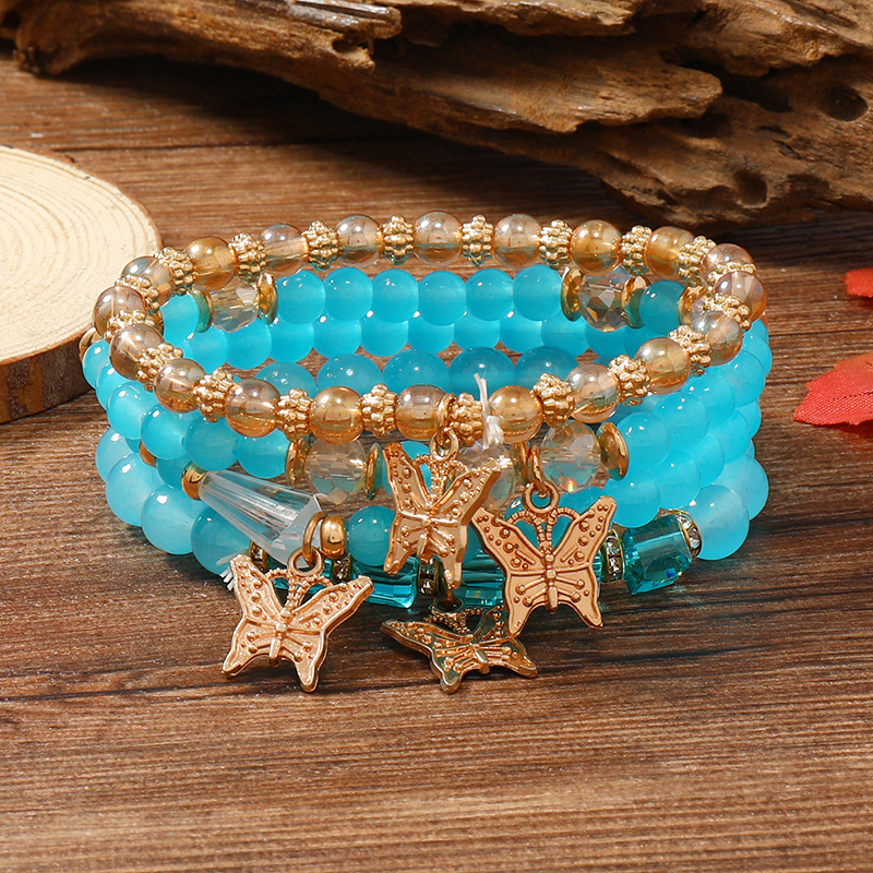 Casual Retro Butterfly Arylic Alloy Rope Gem Pearl Beads Unisex Drawstring Bracelets display picture 7