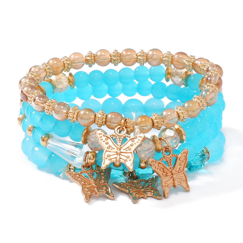 Casual Retro Butterfly Arylic Alloy Rope Gem Pearl Beads Unisex Drawstring Bracelets display picture 1