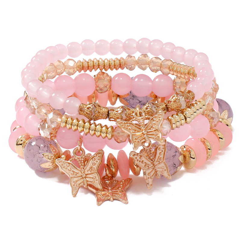 Casual Retro Butterfly Arylic Alloy Rope Gem Pearl Beads Unisex Drawstring Bracelets display picture 4