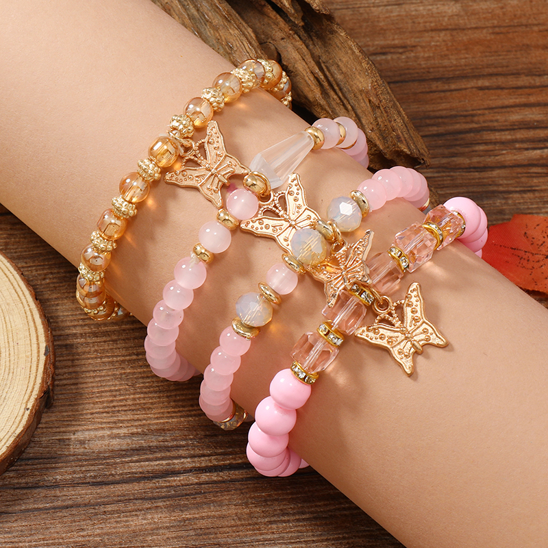 Casual Retro Butterfly Arylic Alloy Rope Gem Pearl Beads Unisex Drawstring Bracelets display picture 11