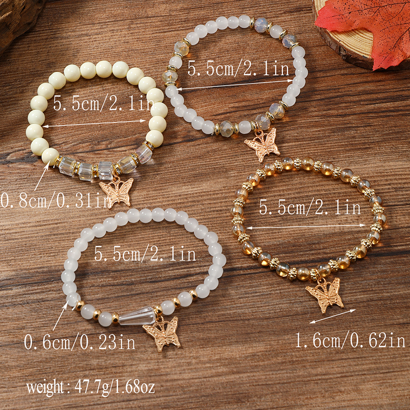 Casual Retro Butterfly Arylic Alloy Rope Gem Pearl Beads Unisex Drawstring Bracelets display picture 25
