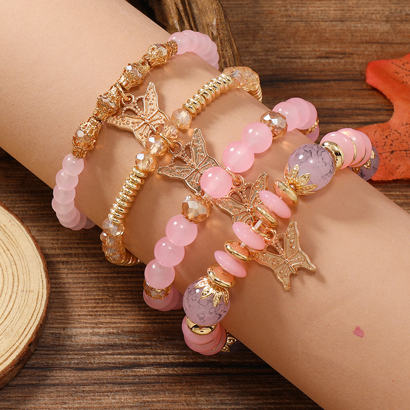 Casual Retro Butterfly Arylic Alloy Rope Gem Pearl Beads Unisex Drawstring Bracelets display picture 26